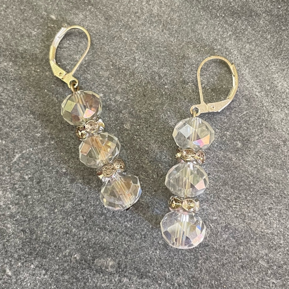 Artisan Silver Prism Crystal Dangly Beaded Earrings